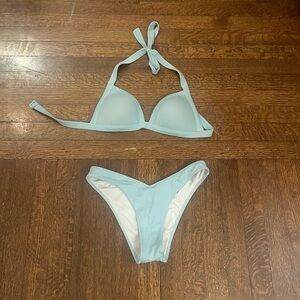 🔴PINK Victoria's Secret White and Light Blue Bikini